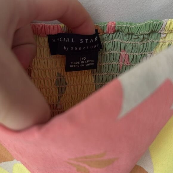 Social Standard Colorful Pink Yellow Smocked Floral Midi Sundress Dress - Picture 4 of 6